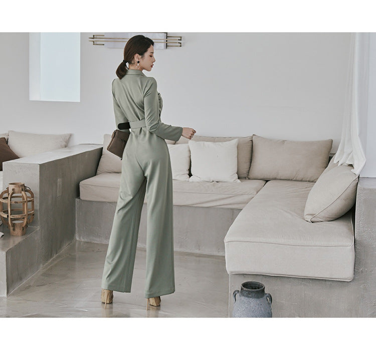 Elegant Women Long Sleeves Jumpsuits with Belt