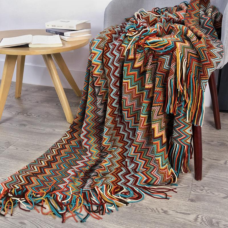 Summer Bohemian Knitting Blanket-Wine Red-127*152+20 CM-Free Shipping at meselling99