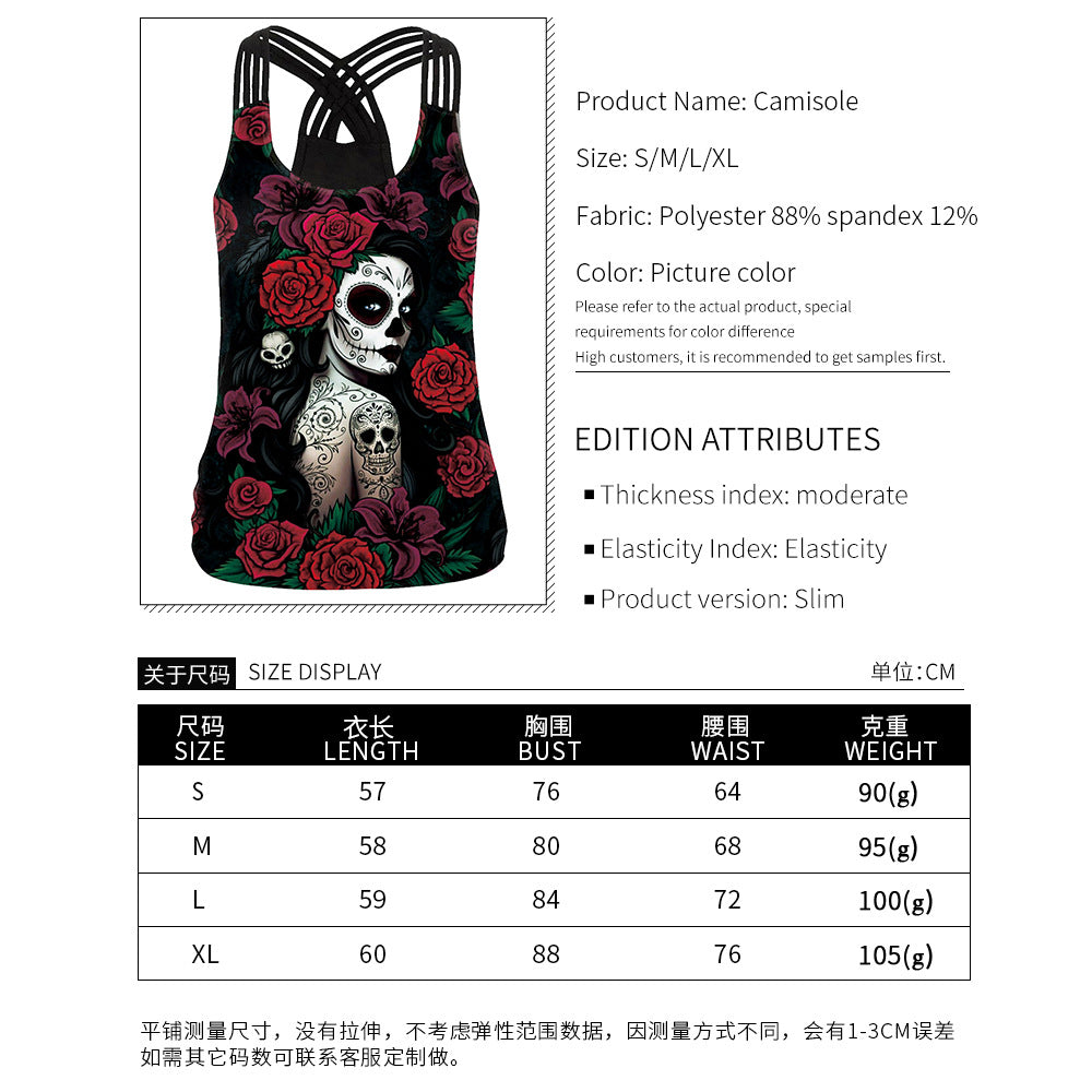 Summer 3d Human Skeleton Print Tank Tops for Women