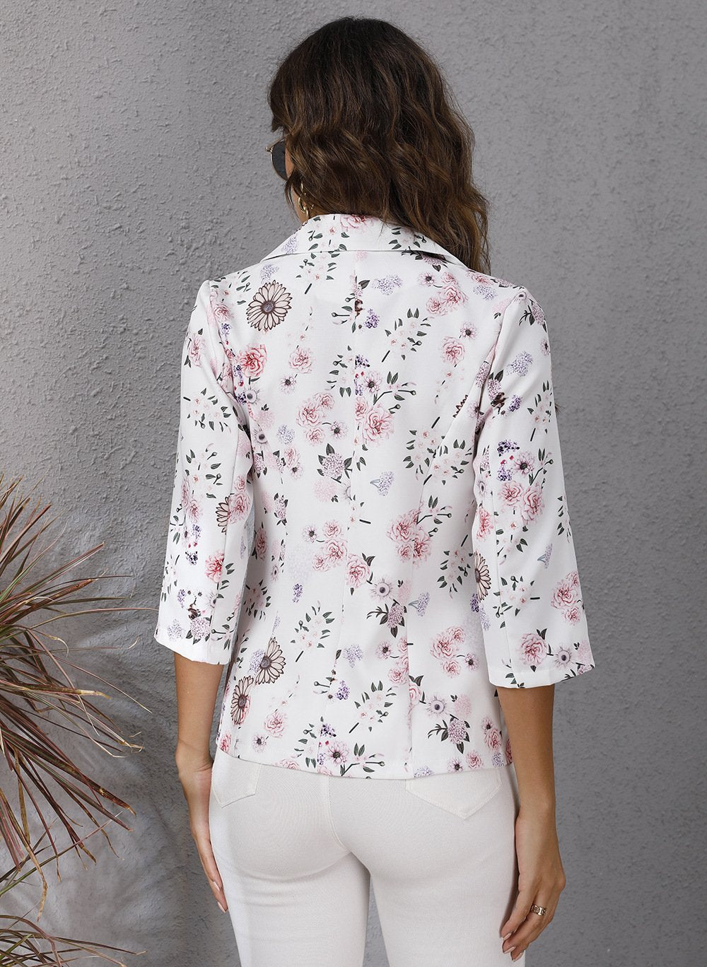 Women Floral Print Turnover Collar Fall Blazers-STYLEGOING