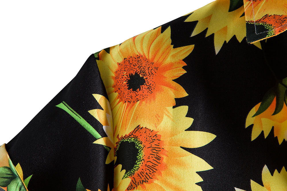 Casual Sunflower Print Men's Short Sleeves Shirts