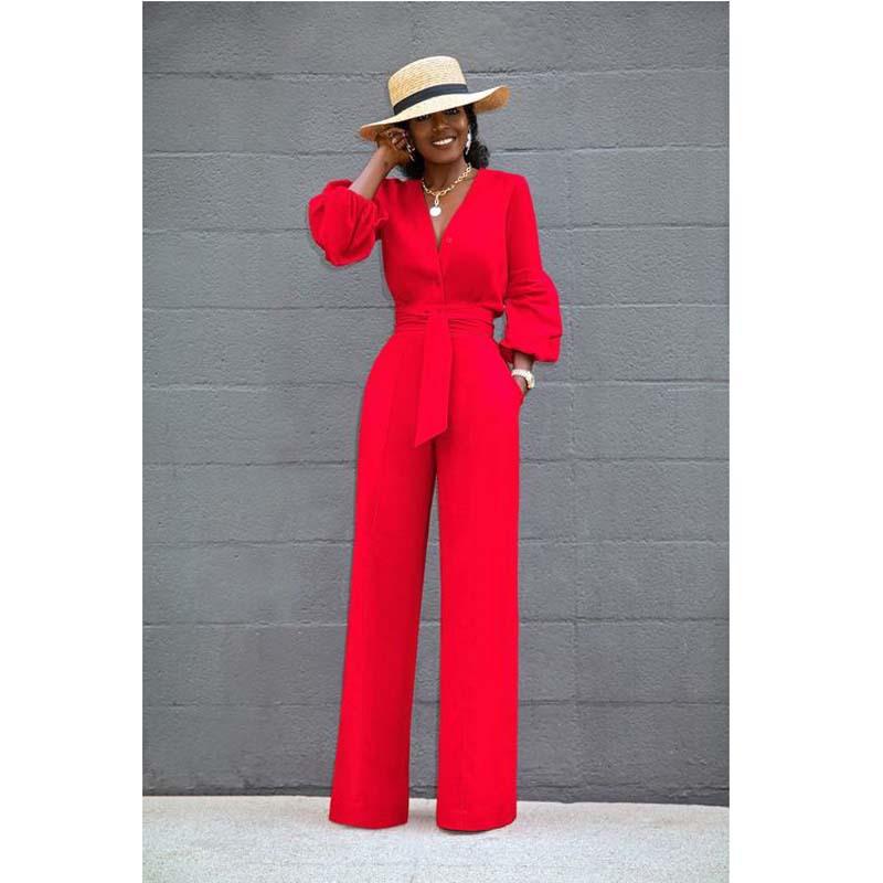 Casual African Women Office Lady Long Sleeves Jumpsuits