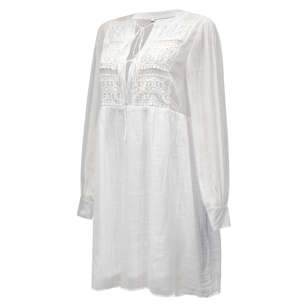 Casual White Long Sleeves Mini Dresses