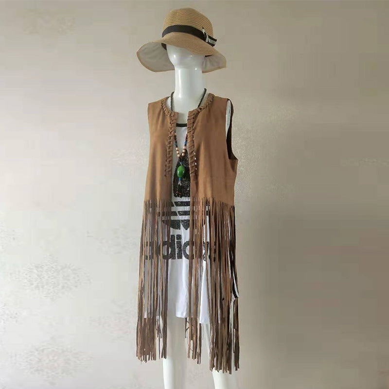 Brown Tassels Sleeveless Women Vest