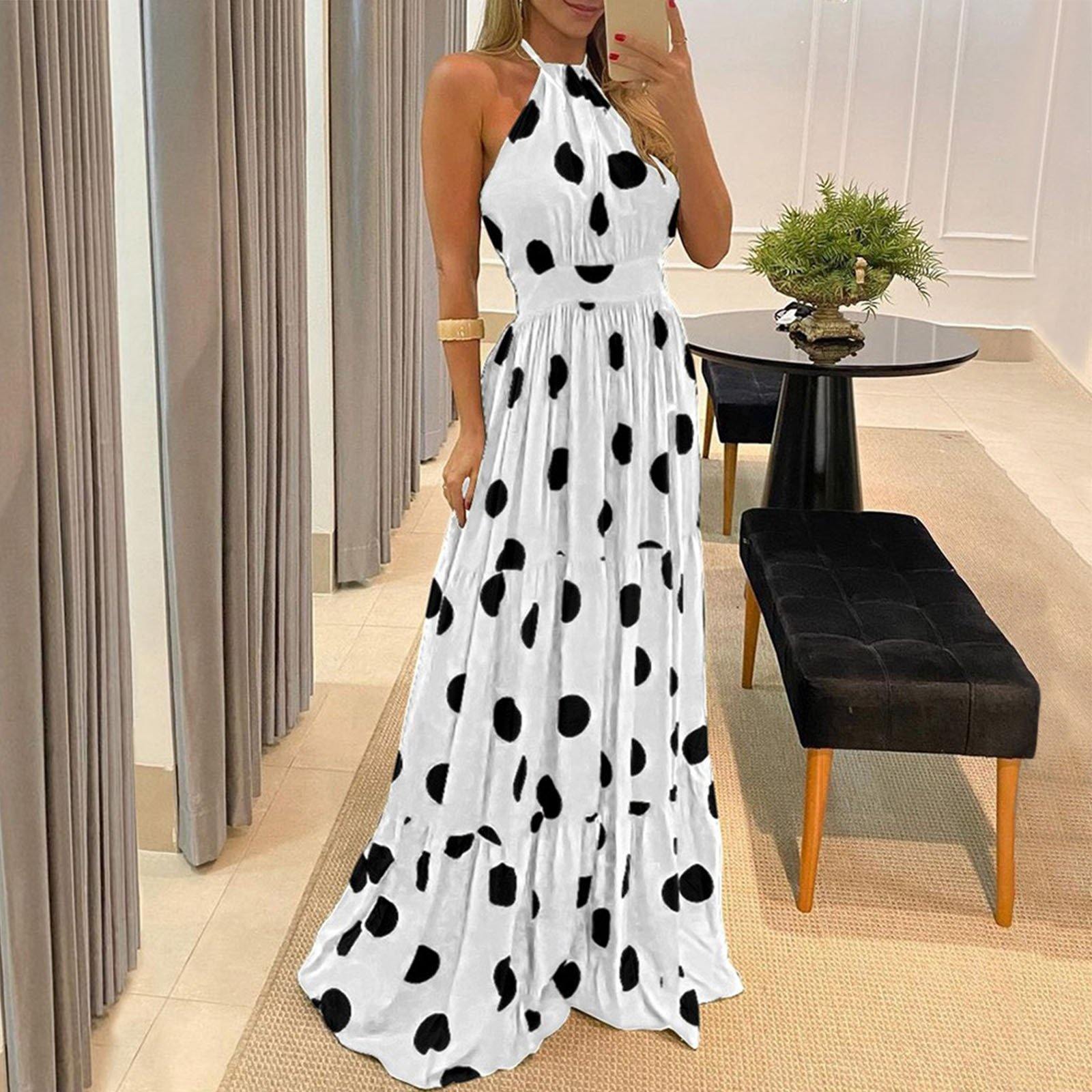 Fashion Floral Print Dot Long Maxi Dresses-STYLEGOING
