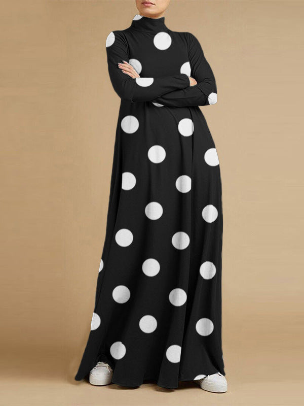 Leisure Polk Dot High Neck Long Sleeves Fall Dresses