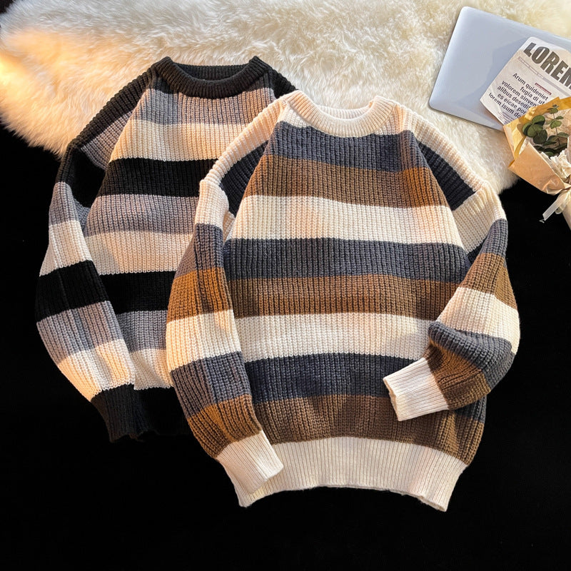 Striped Round Neck Knitting Men's Pullover Sweaters