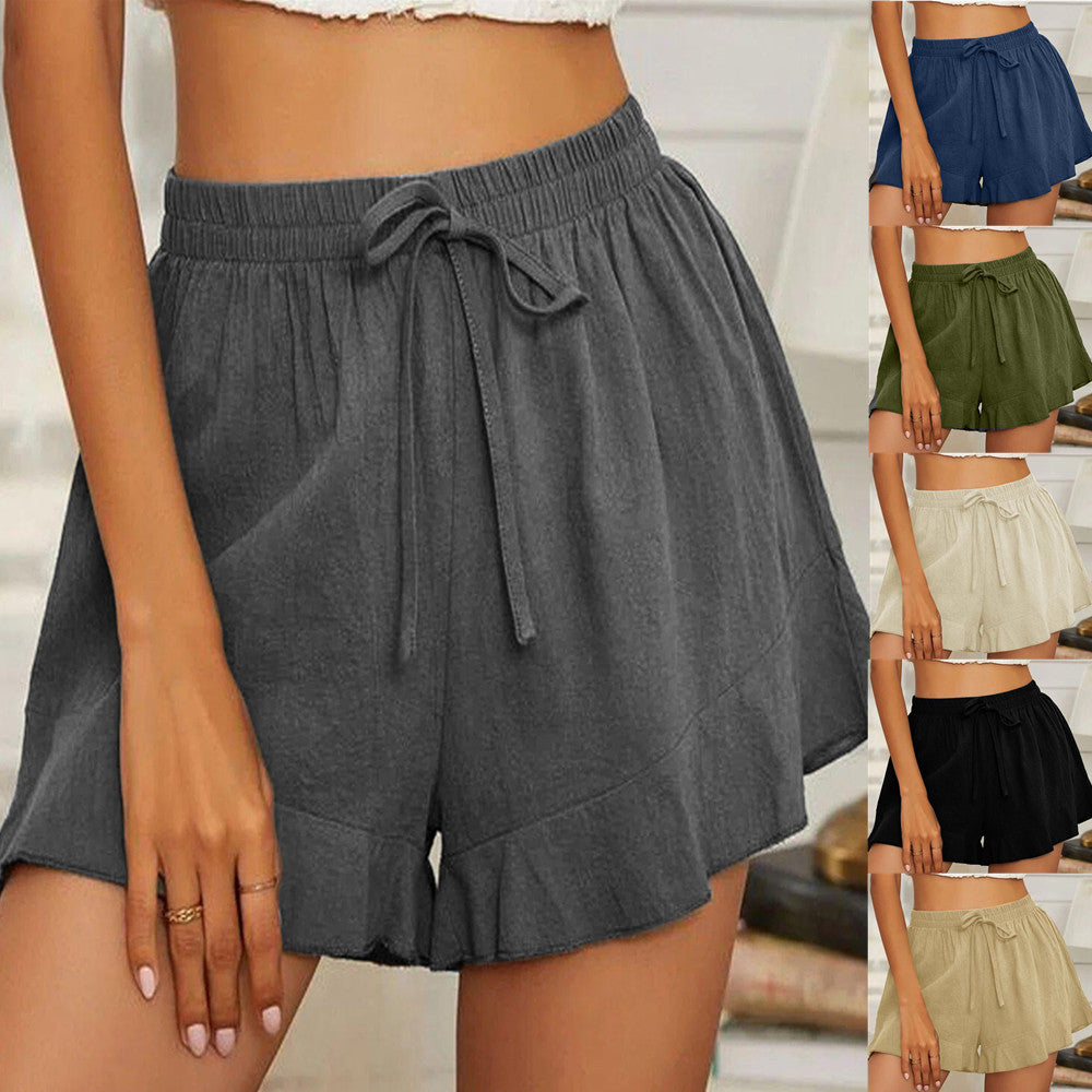 Casual Linen Elastic Waist Summer Short Pants