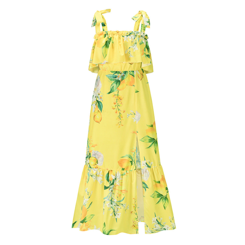 Ruffled Floral Print Summer Beach Dresses for Women