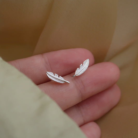 Feather Design Sterling Silver Studs for Women