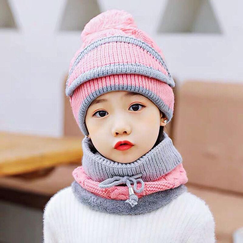 Winter Fleece Liner Warm Knitting Kids Hats&Scarfs-Pink-Free Shipping at meselling99