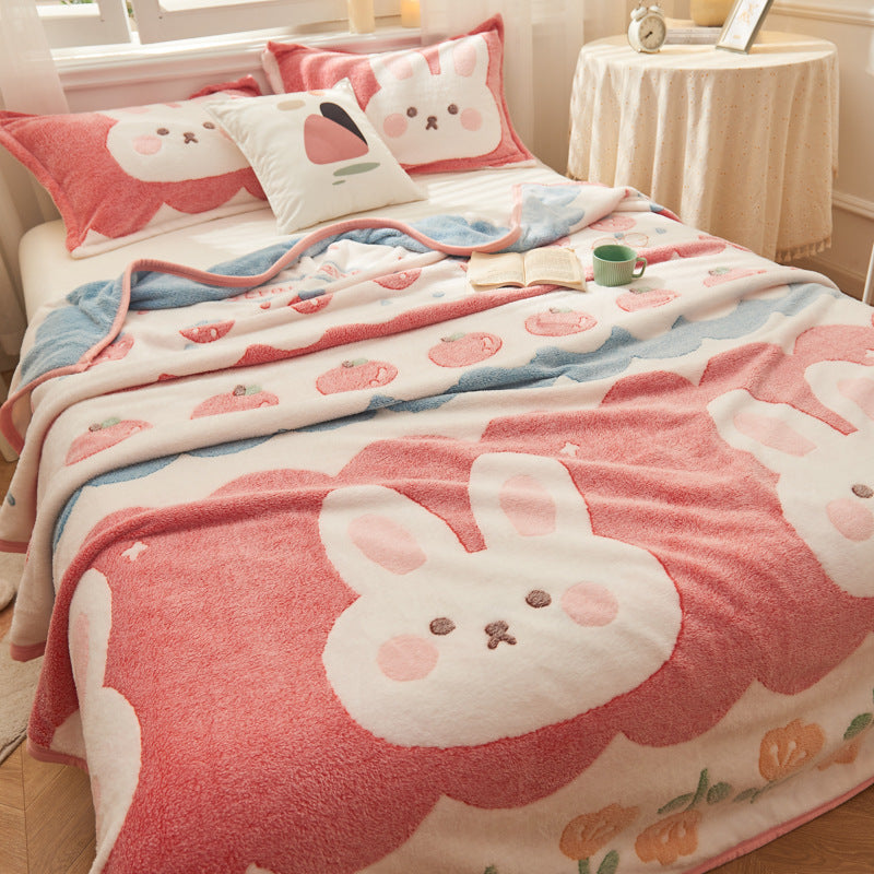 3D Rabbit Strawberry Design Fleece Blanket Sheet