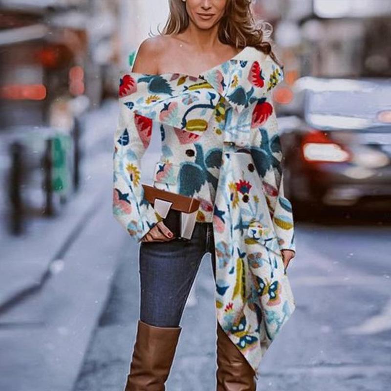 Irregular Off The Shoulder Turnover Long Sleeve Fall Tops-STYLEGOING