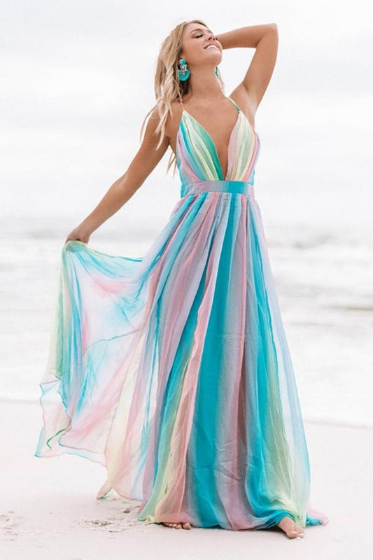 Sexy Rainbow Design Summer Holiday Dresses