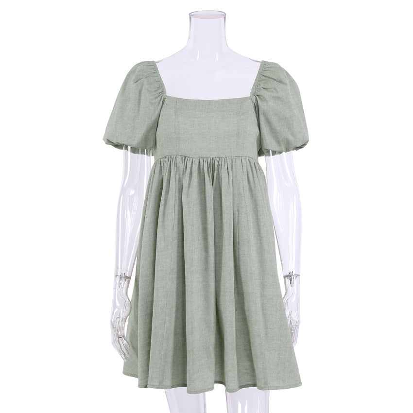 Lovely Linen Square Neckline Mini Dresses