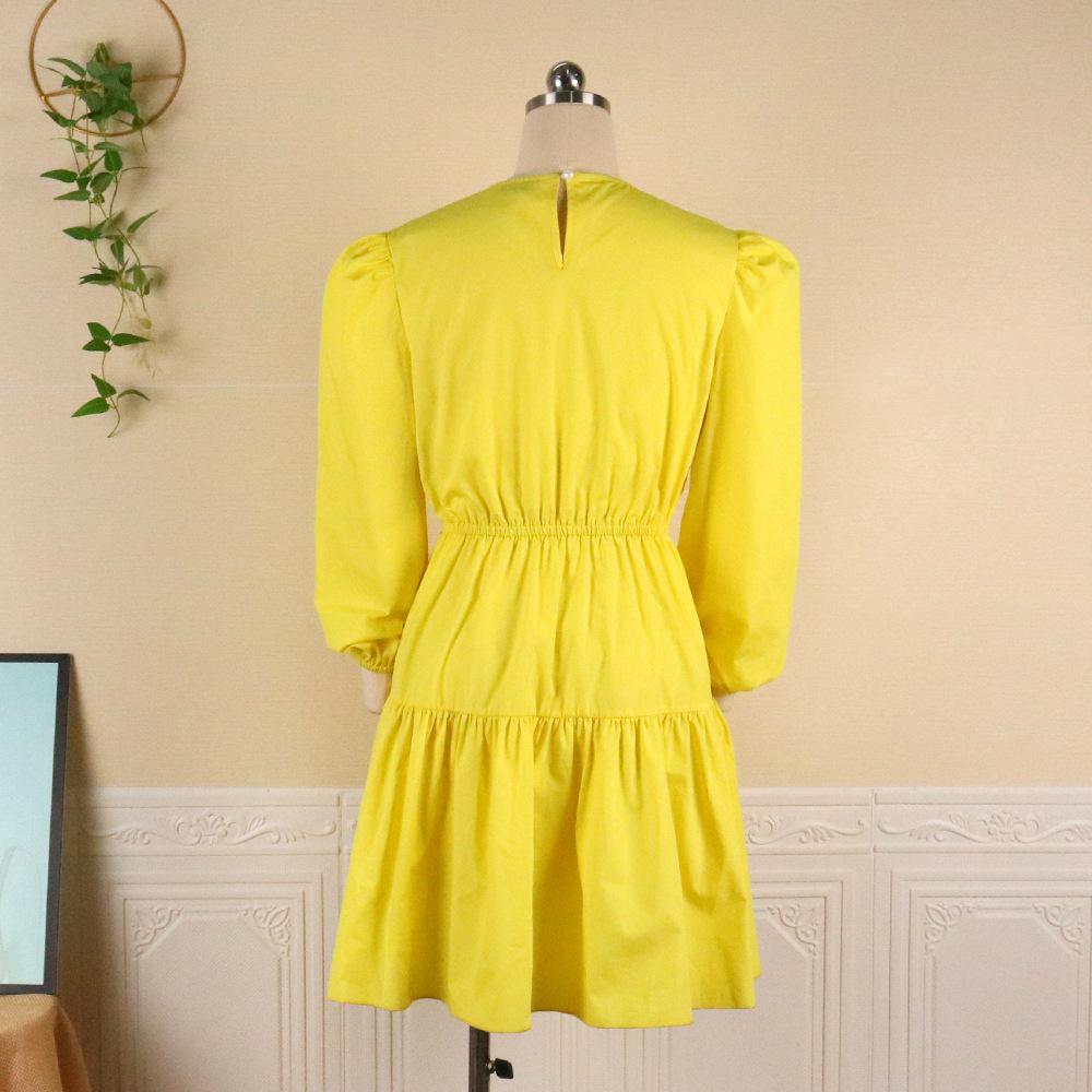 Yellow Women Ruffled Plus Sizes Short Dresses-STYLEGOING