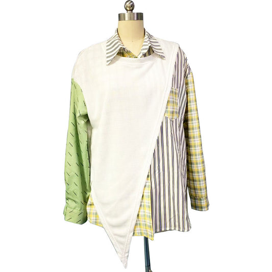 Women Striped Two Pieces In One Long Sleeves Shirts