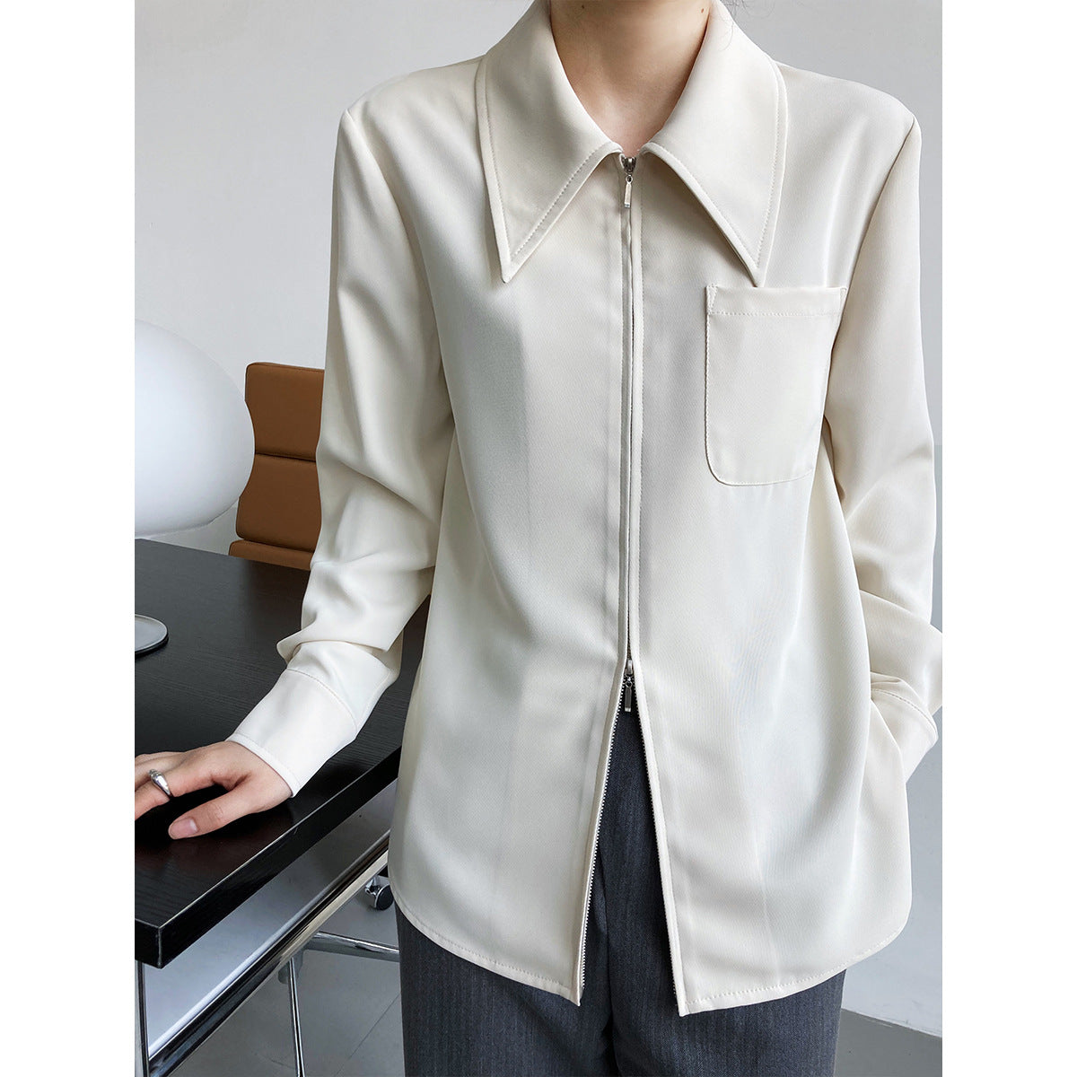 Elegant Designed Zipper Women Long Sleeves Shirts