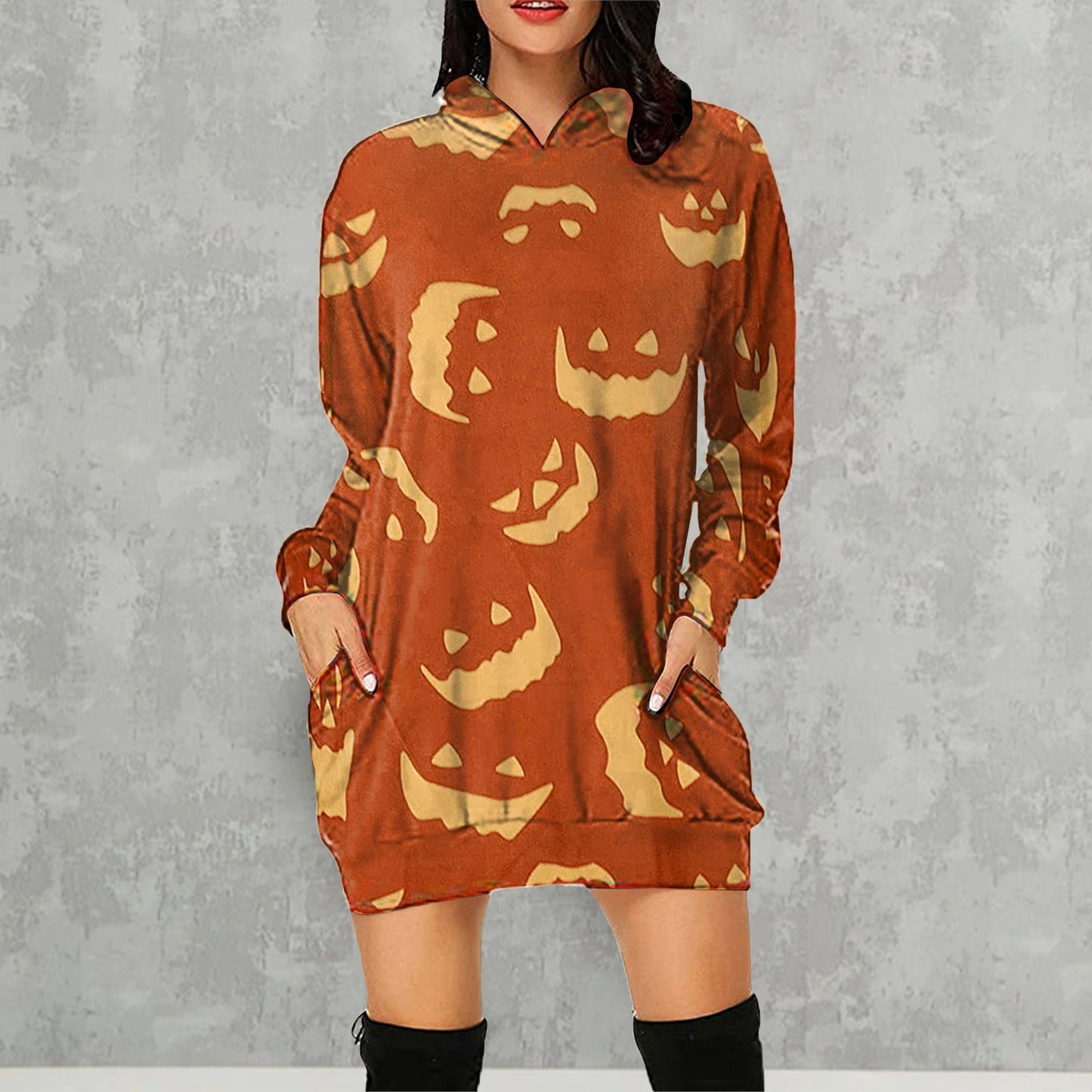 Halloween Pumpkin Design Long Sleeves Hoodies for Women