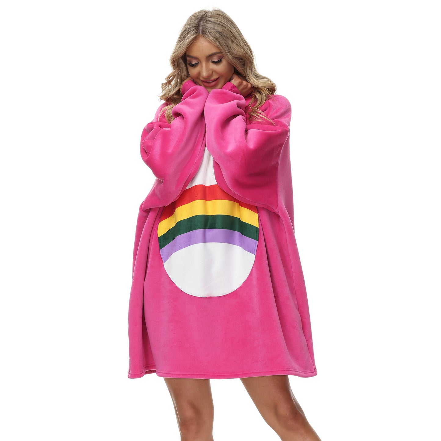 Rainbow Print Winter Warm Hoodies Wearable Sleepwear Blanket