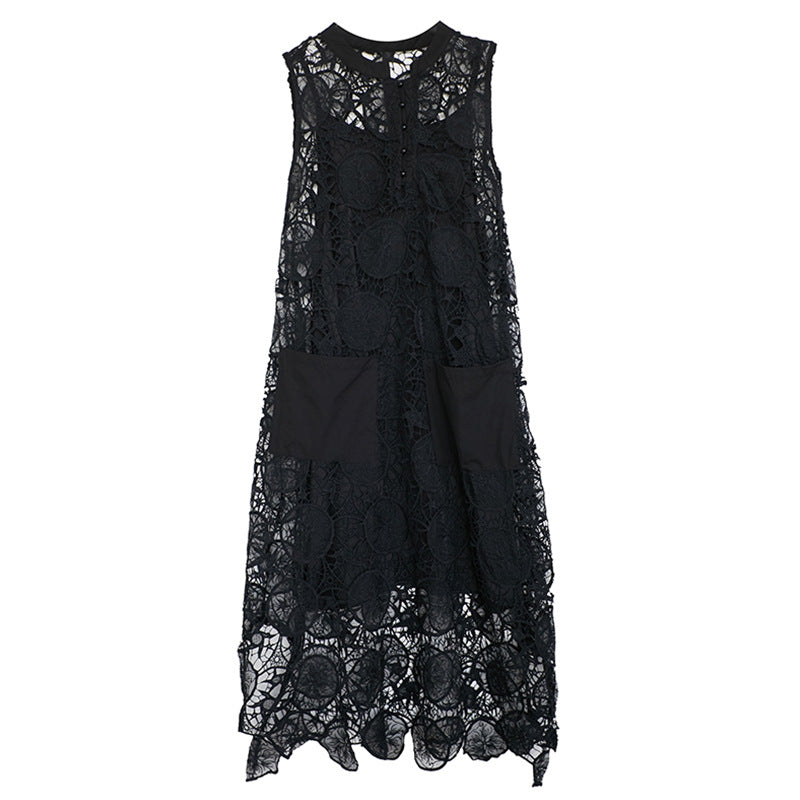 Vintage Lace Embroidery Sleeveless Two Pieces Dresses