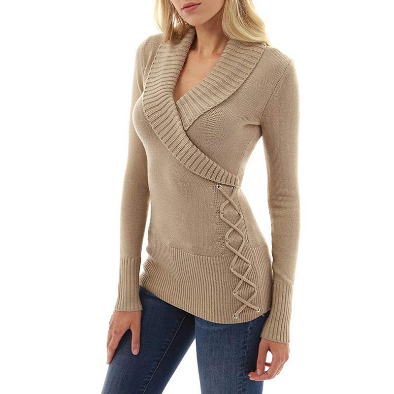 Fall/winter V Neck Tight Sweaters-STYLEGOING