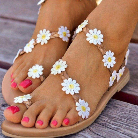 Women Summer Daisy Flat Flip Flop Sandals-STYLEGOING