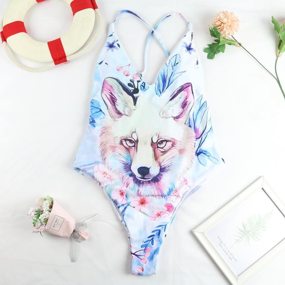 Sexy Women Fox Print One Piece Swimsuits-STYLEGOING