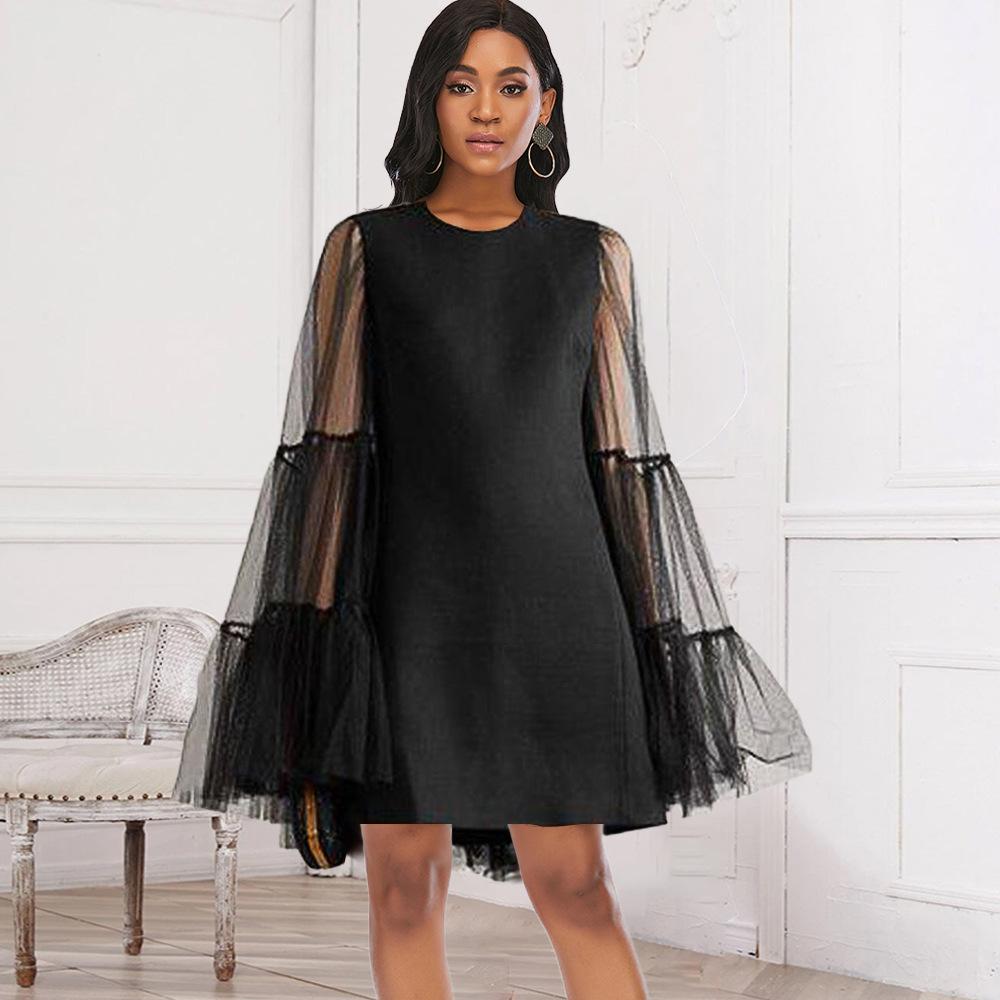 Black See Through Net Ruffled Mini Dresses-STYLEGOING