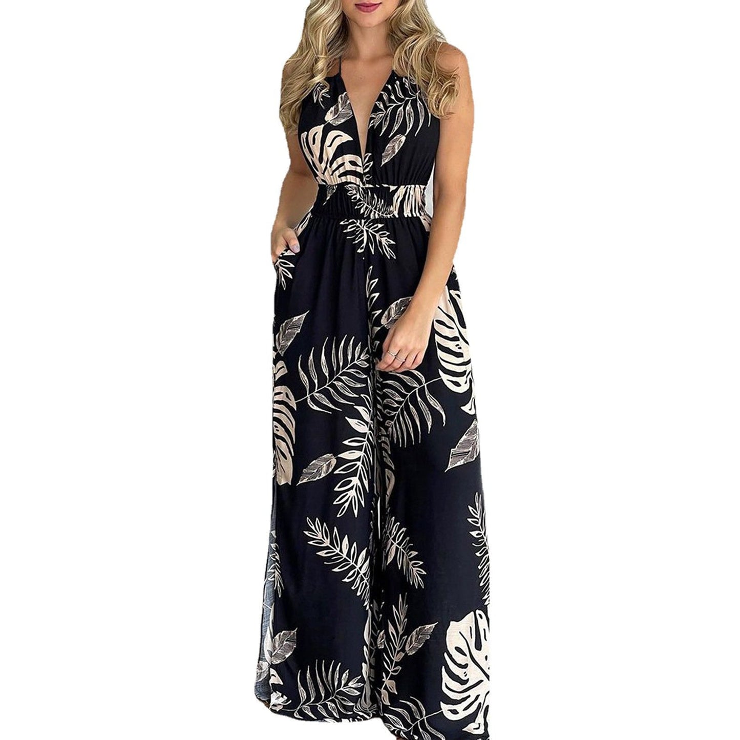 Sexy Floral Print Halter Women Jumpsuits-STYLEGOING