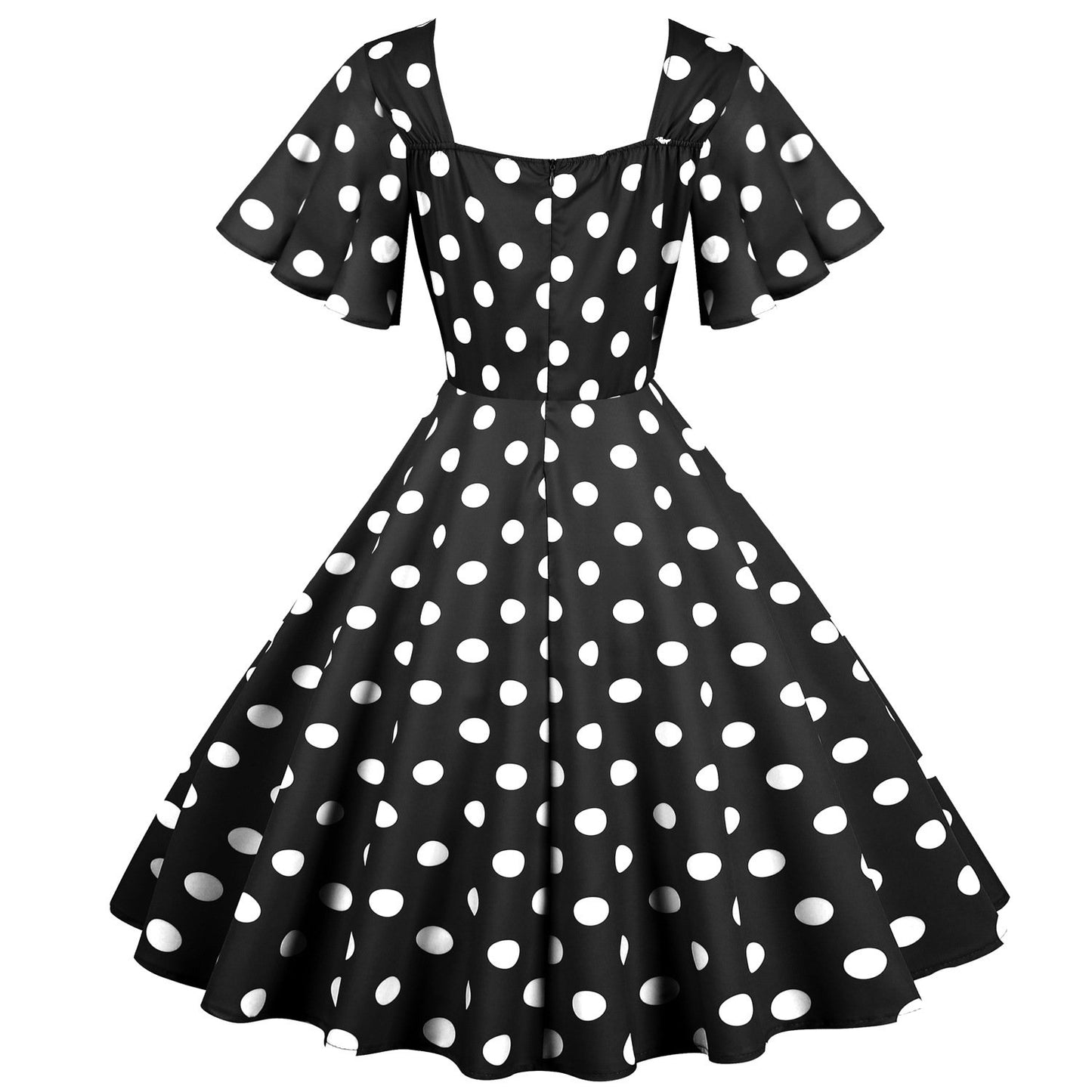 Retro Dot Print Short Sleeves Short Dresses-STYLEGOING