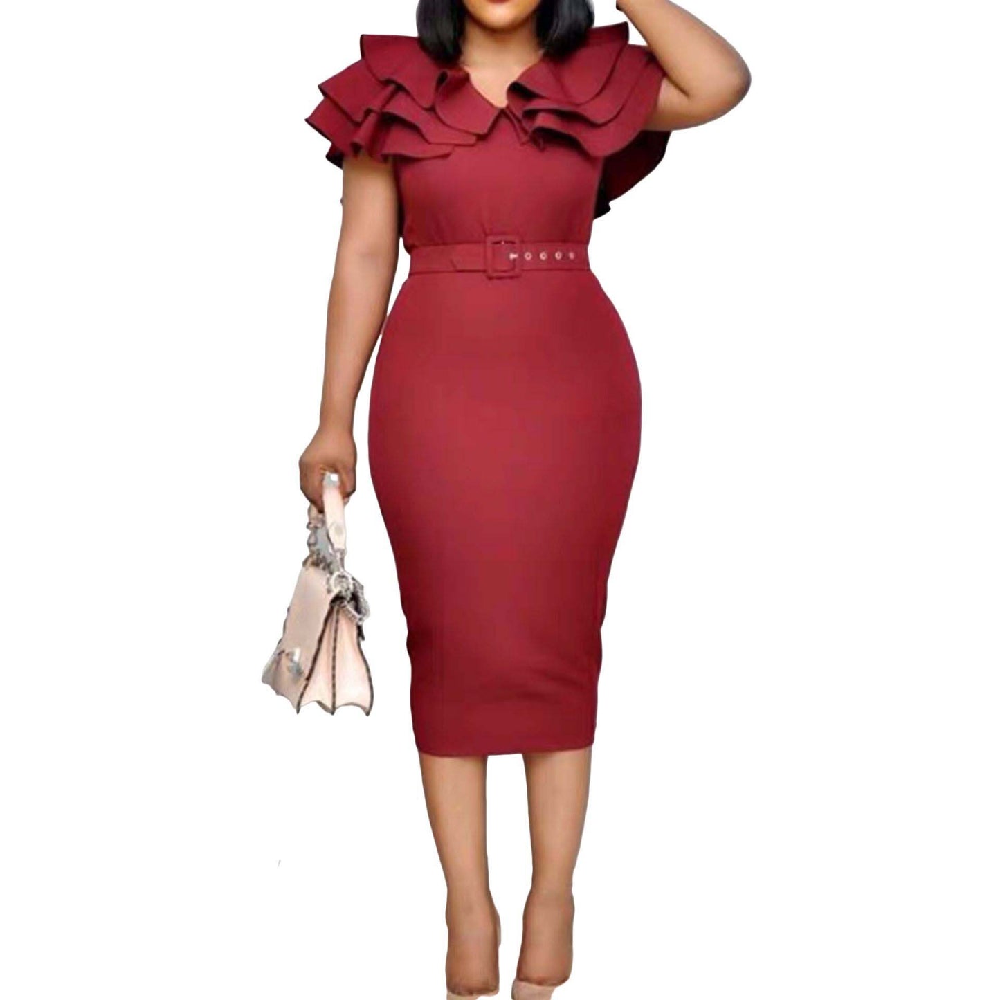 Elegant Women Ruffled Office Lady Dresses