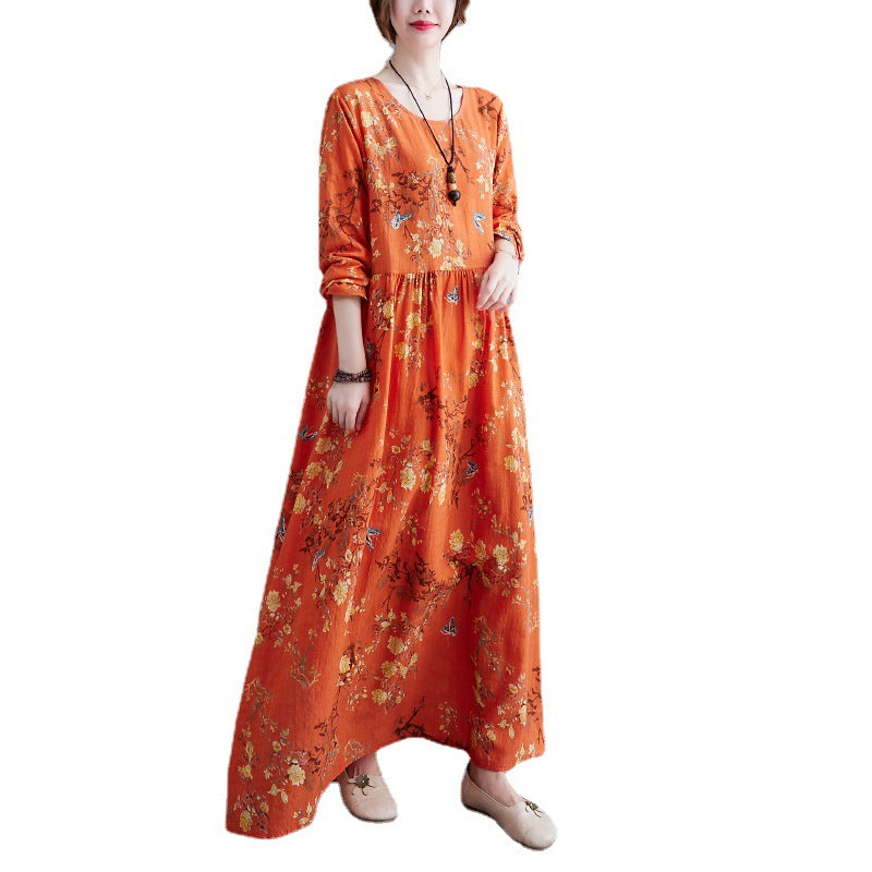 Orange Vintage Long Sleeves Fall Dresses