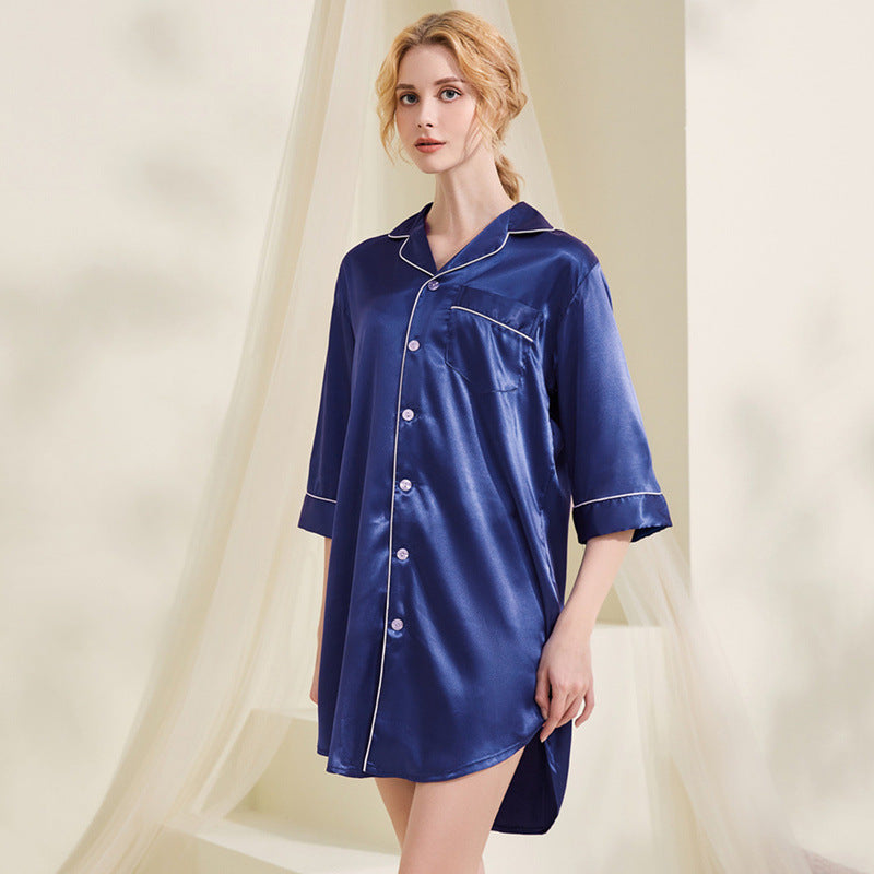 Summer Silk 3/4 Length Sleeves Shirts Night Dresses