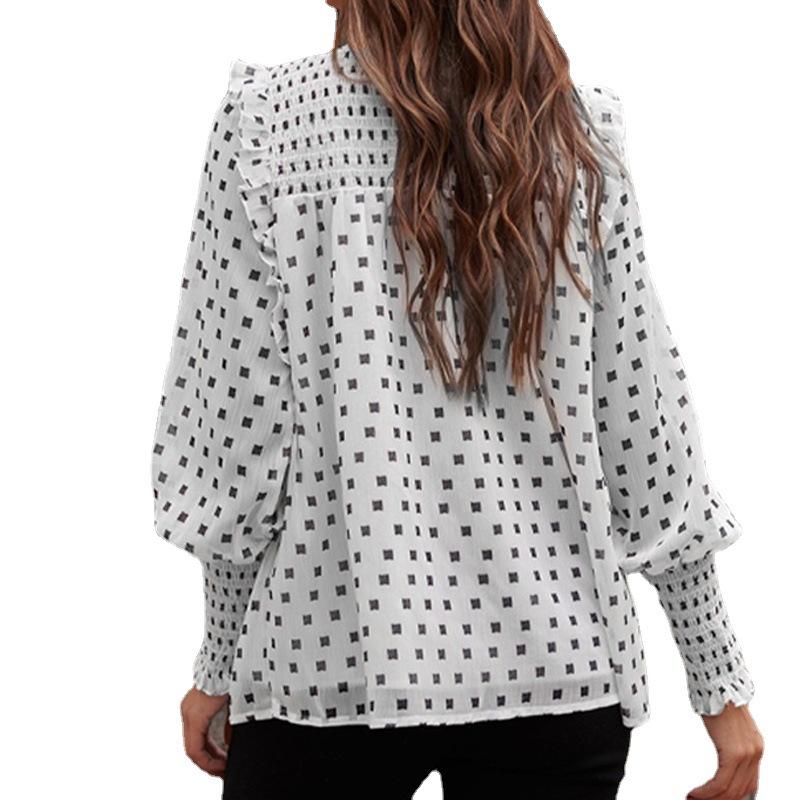 Women Ruffled Dot Print Chiffon Tops Blouses--Free Shipping at meselling99