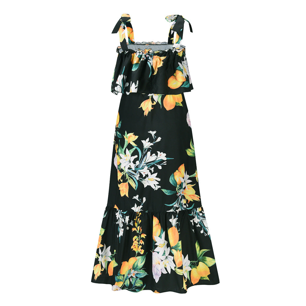 Ruffled Floral Print Summer Beach Dresses for Women