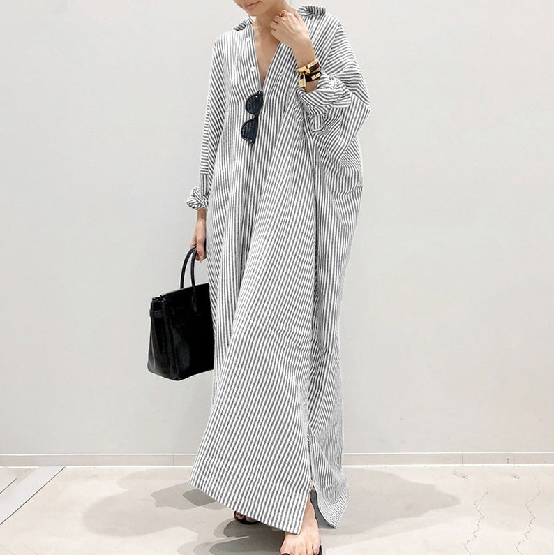 Casual Striped Plus Sizes Irregular Women Long Cozy Dresses