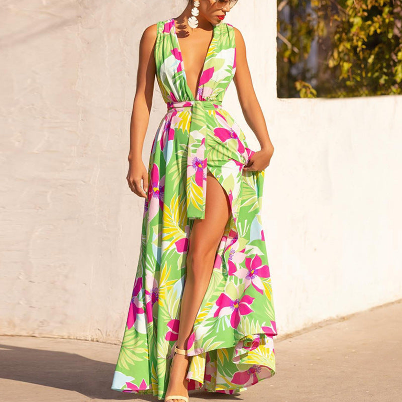 Sexy Floral Print Summer Long Dresses