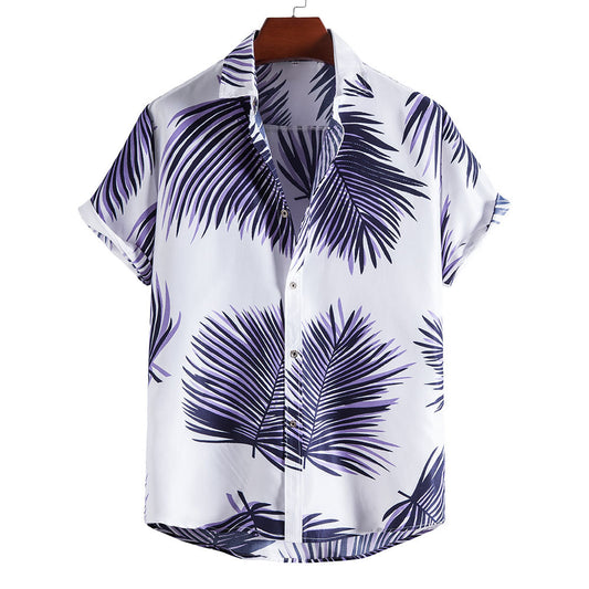 Casual Leaf Print Summer Short Sleeves Shirts for Men
