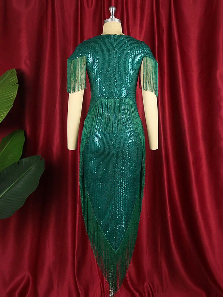 Designed Green Tassels Plus Sizes Party Dresses