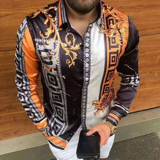 Fall Print Long Sleeves Men Shirts-STYLEGOING