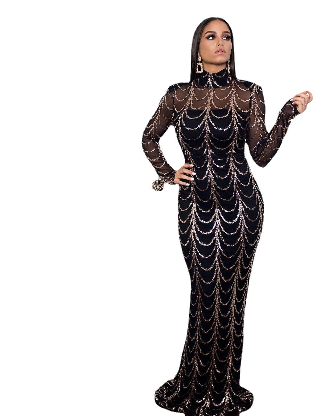 Sexy Long Sleeves Elastic Mermaid Black Party Dresses