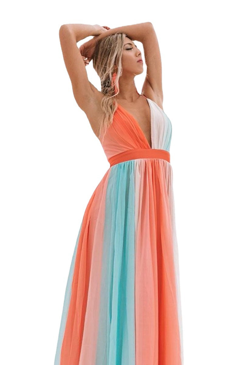 Sexy Rainbow Colors Tulle Long Dresses