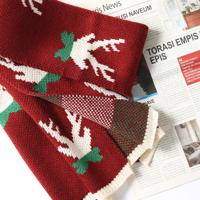 Warm Elk Design Knitted Scarves for Christmas