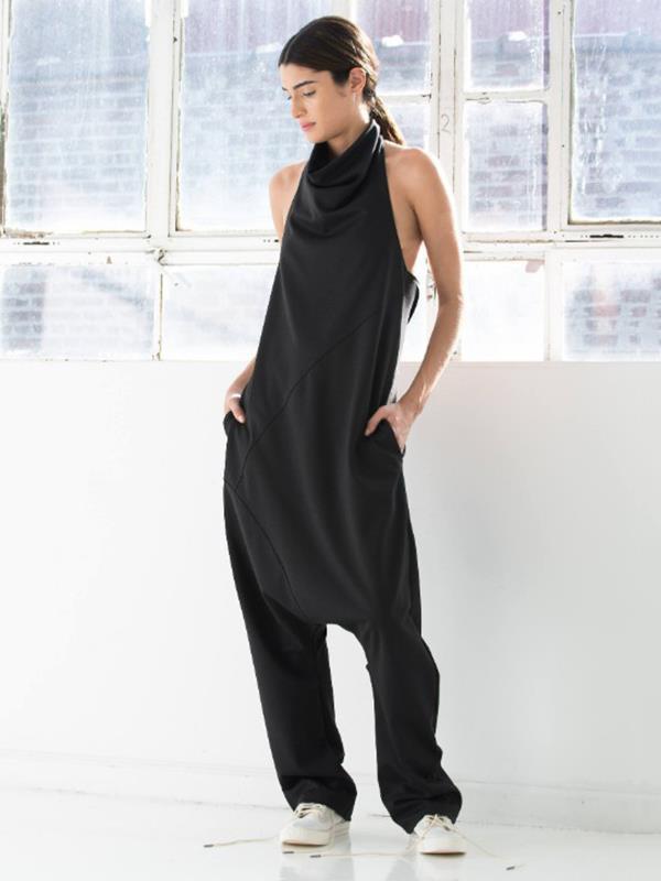 Sexy Sleeveless Halter Black Casual Jumpsuits