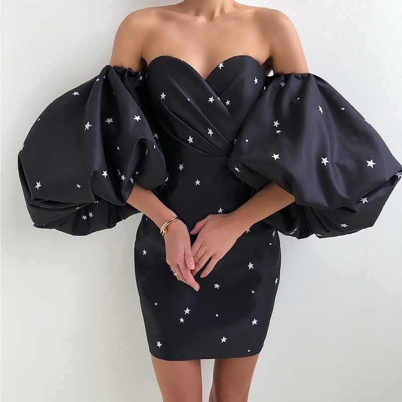 Sexy Strapless High Waist Five Star Print Dresses