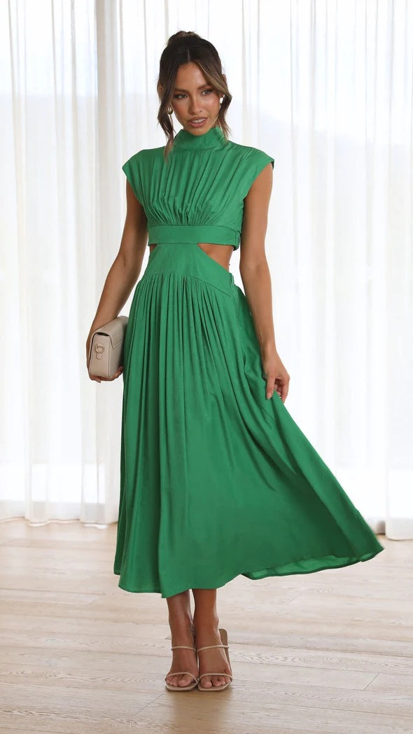 Fashion Stand Collar Waist Baring Summer Long Dresses