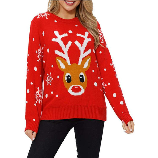 Red Christmas Elk Women Knitting Sweaters for Winter