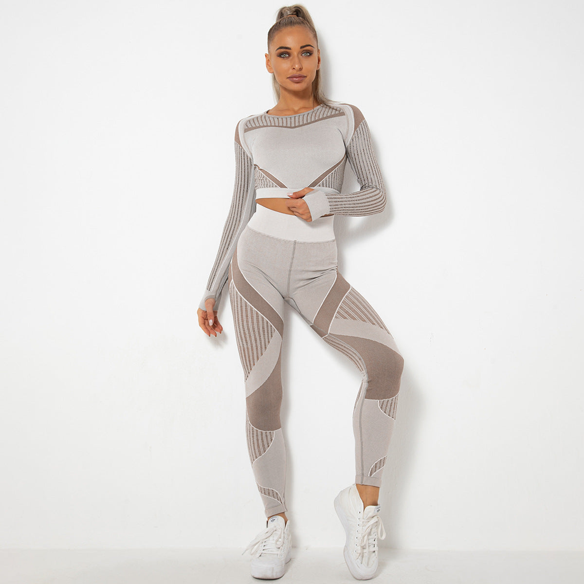 Sexy Hollow Out Long Sleeves Tops and Leggings Sets for Yoga Sporting