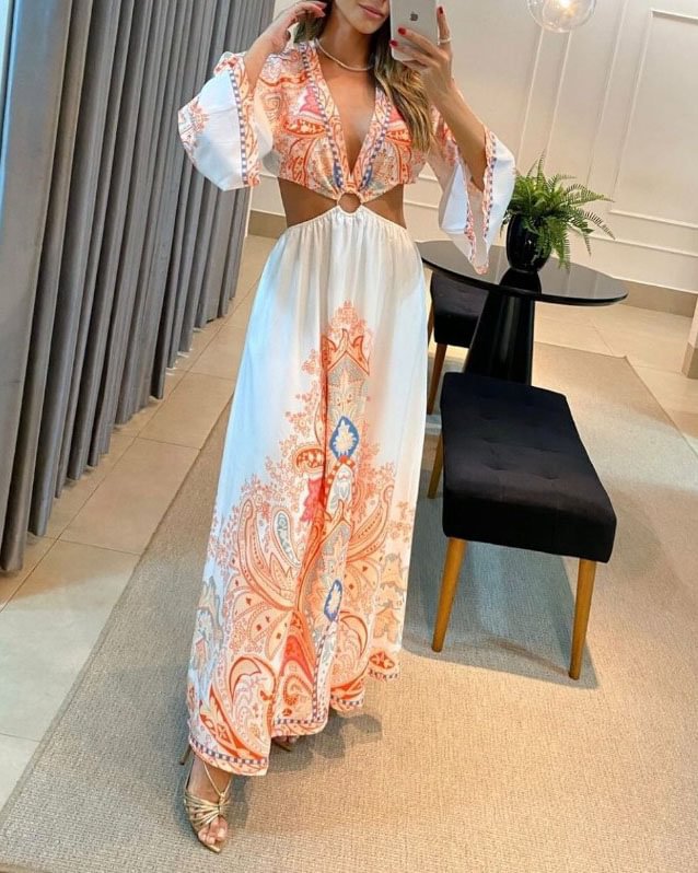 Sexy Summer V Neck Irregular Long Sleeves Dresses